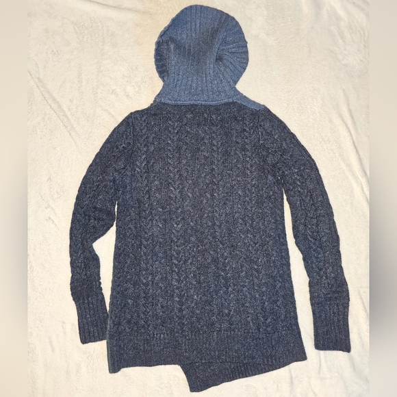 L.L. Bean Wool Turtleneck Sweater Asymmetrical Blue Teal - Picture 3 of 10